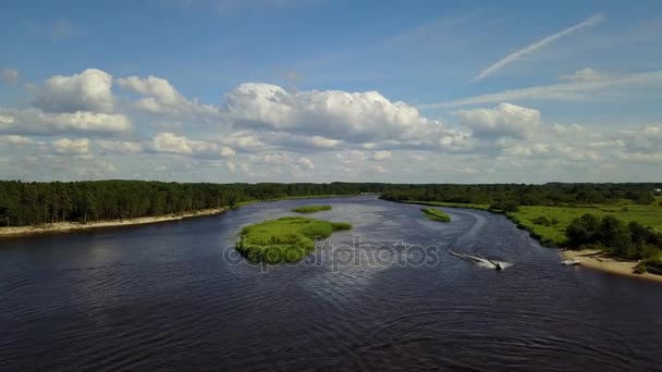 Gauja River Latvia Drain Baltic Sea Aerial Drone Top View — стоковое видео