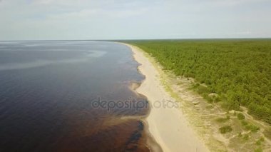 Gauja Nehri Letonya drenaj içine Baltık Denizi havadan dron üstten görünüm 4k Uhd video