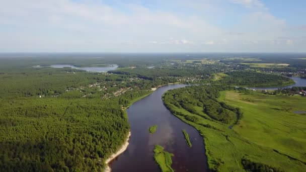 Gauja River Latvia Drain Baltic Sea Aerial Drone Top View — Stock Video