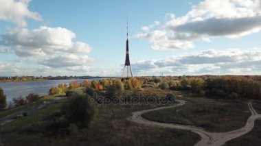Riga Letonya Tv Kulesi Zakusala Avrupa en büyük hava dron Üstten Görünüm 
