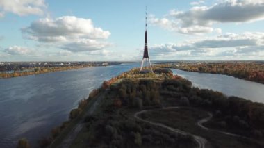 Riga Letonya Tv Kulesi Zakusala Avrupa en büyük hava dron Üstten Görünüm 