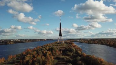 Riga Letonya Tv Kulesi Zakusala Avrupa en büyük hava dron Üstten Görünüm 