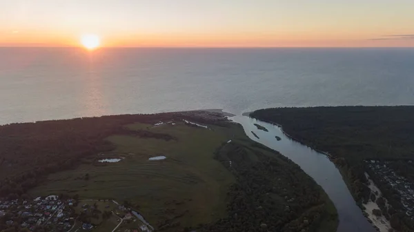 Rio Gauja Letônia Drenar Para Mar Báltico Drone Aéreo Vista — Fotografia de Stock