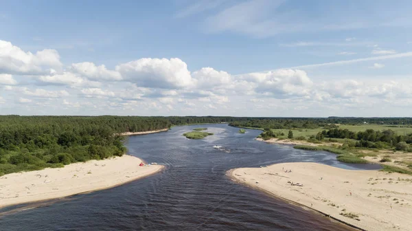 Gauja Fiume Lettonia Scarico Nel Mar Baltico Drone Aereo Vista — Foto Stock