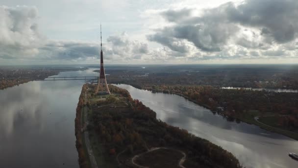 Riga Latvia Tower Zakusala Europe Самый Большой Вид Воздуха Беспилотника — стоковое видео