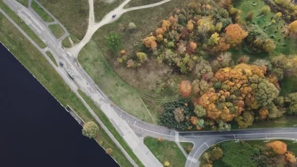 里加拉脱维亚道加瓦河河 Zakusala 岛空中无人机俯视图 — 图库视频影像