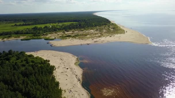 Gauja River Latvia Drain Baltic Sea Aerial Drone Top View — стоковое видео