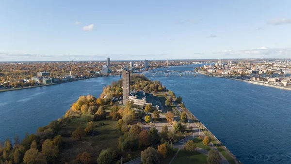 Riga Latvia Daugava River Zakusala Island Aerial Drone Top View — Stock Photo, Image