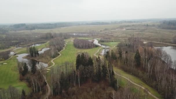 Outono Campo Golfe Costa Lago Lituânia Drone Aéreo Vista Superior — Vídeo de Stock