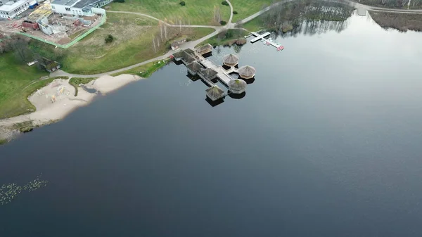 Outono Campo Golfe Costa Lago Lituânia Aérea Drone Vista Superior — Fotografia de Stock