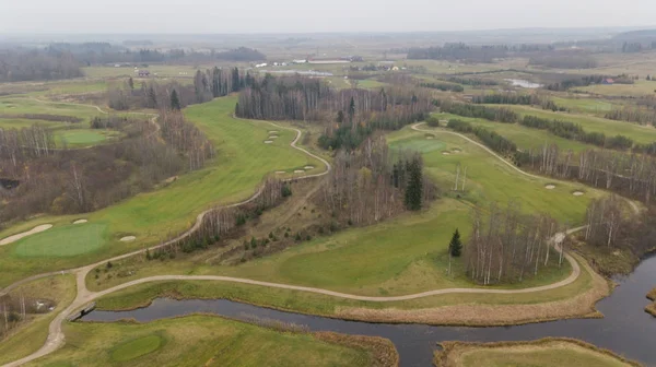 Outono Campo Golfe Costa Lago Lituânia Aérea Drone Vista Superior — Fotografia de Stock