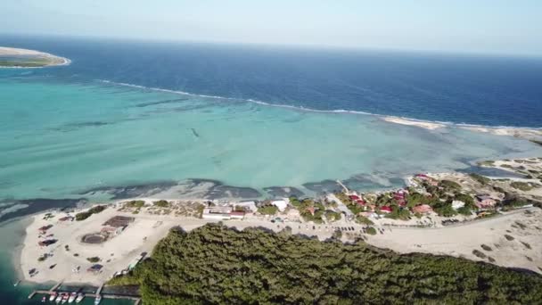 Bonaire Isla Caribe Mar Windsurf Laguna Sorobon Avión Tripulado Vista — Vídeos de Stock