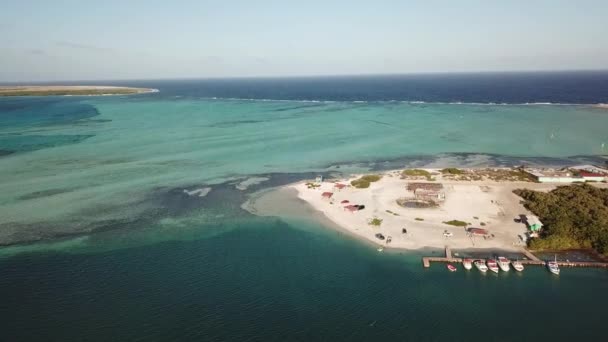 Bonaire Island Caribbean Sea Windsurf Lagoon Sorobon Aerial Drone Top — Stock Video