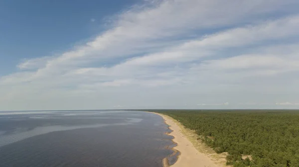 ガウジャ川ラトビアはバルト海の空中ドローンのトップビューに排水 — ストック写真