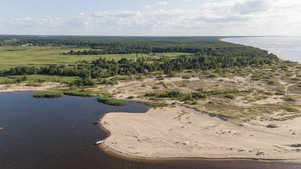 Gauja Fiume Lettonia Scarico Nel Mar Baltico Drone Aereo Vista — Foto Stock