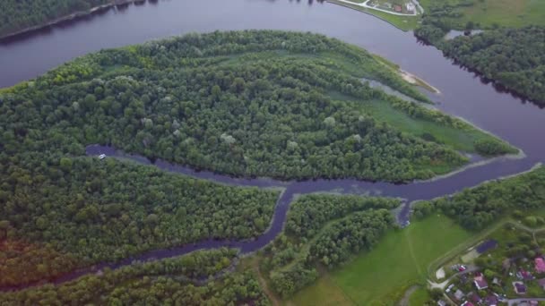 Widok Lotu Ptaka Wsi Gauja Jezioro Pole Drone Widok Góry — Wideo stockowe