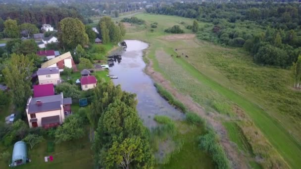 Luftaufnahme Der Landschaft Gauja See Feld Drohne Draufsicht Uhd Video — Stockvideo