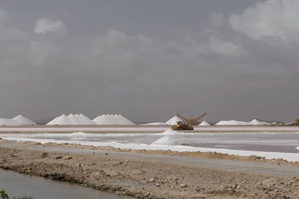 Caribbean Salt Lake Mining Work Ilha Bonaire Antilhas Holandesas — Fotografia de Stock