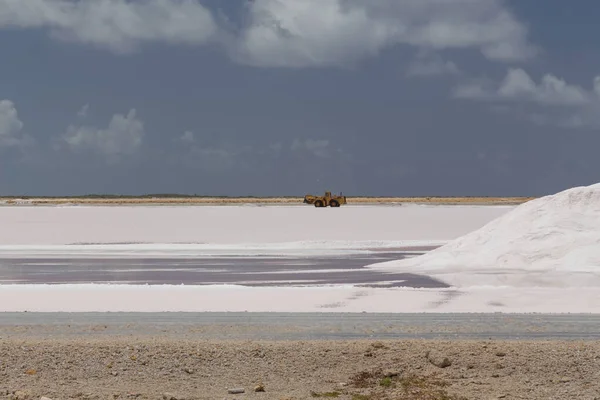 Caribbean Salt Lake Mining Work Bonaire Island Netherlands Antilles — стоковое фото