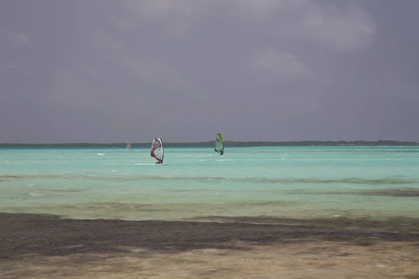 Kitesurfing Karaibów Bonaire Wyspa Sporty Wodne — Zdjęcie stockowe
