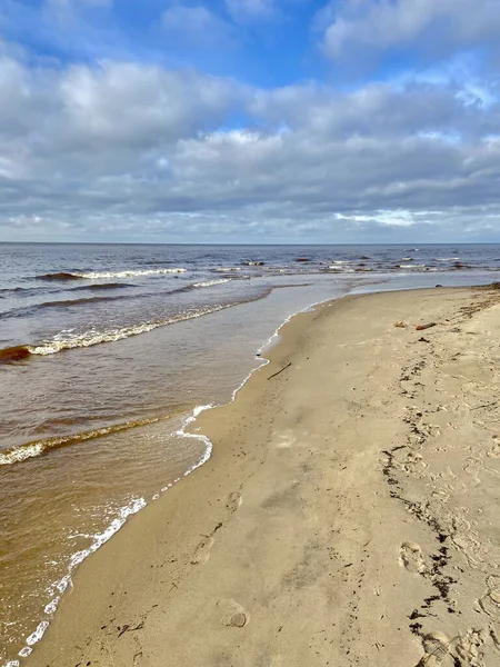 Mar Baltico Costa Autunnale Spiaggia Carnikava Gauja Fiume Lettonia — Foto Stock