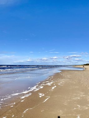 Baltık Denizi ilkbahar sahili plajı Letonya