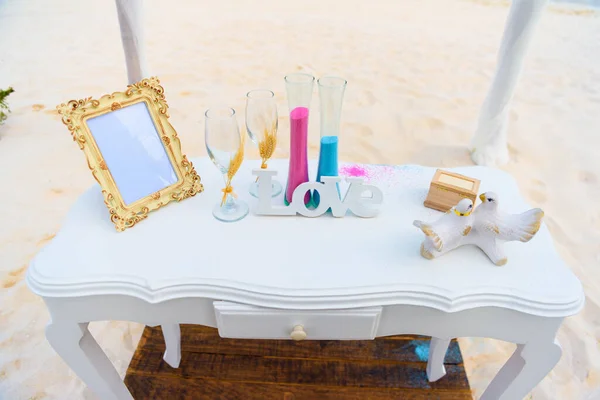 Table Blanche Pour Une Cérémonie Mariage Bord Mer — Photo