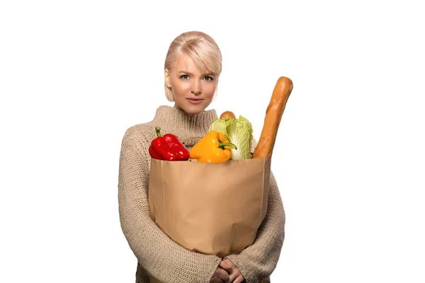 Kobieta z torbą na zakupy spożywcze — Zdjęcie stockowe