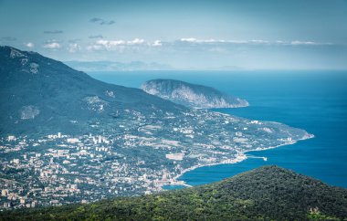 Yalta şehir dan Mount Ai-Petri, Crimea havadan görünümü