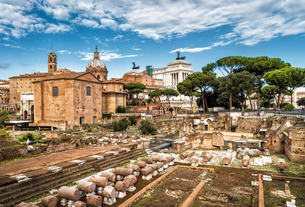 Ruins of the Roman Forum in summer, Rome