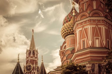 Aziz Basil Katedrali ile Kremlin, Moskova, Rusya Federasyonu