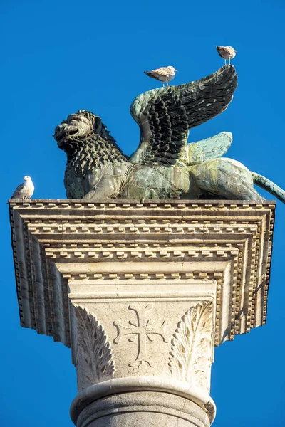 Winged lion on the Saint Mark`s Square in Venice, Italy