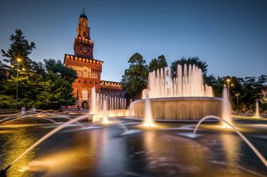 Sforza Castel at night in Milan, Italy clipart