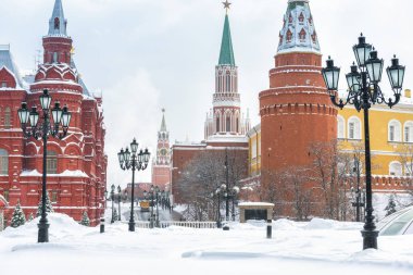 Moskova Kremlin kış, Rusya kar yağışı sırasında