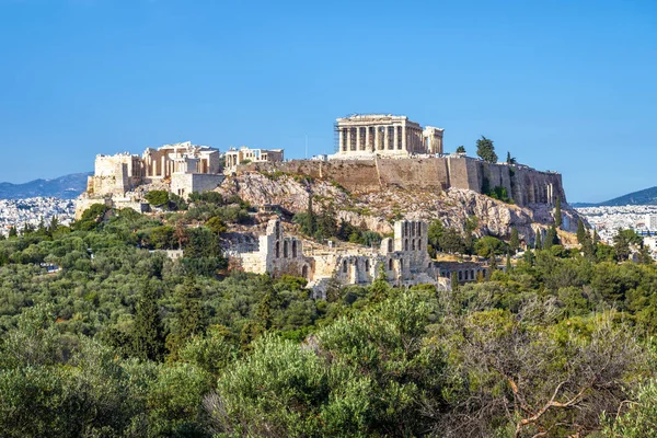 Piękny Widok Akropol Atenach Grecja Starożytny Grecki Partenon Wzgórzu Akropol — Zdjęcie stockowe