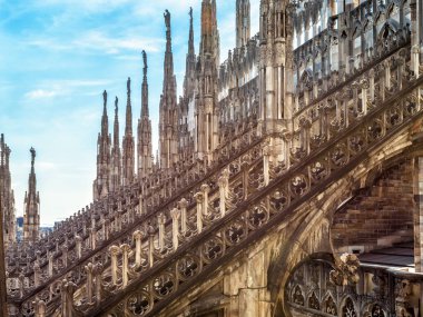 Milan Cathedral or Duomo di Milano, Italy. Scenery of luxury roo