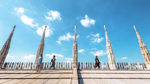 People visit the Milan Cathedral roof or Duomo di Milano. It is — ストック写真