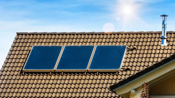 Solar panel on residential house rooftop. Solar system on roof o