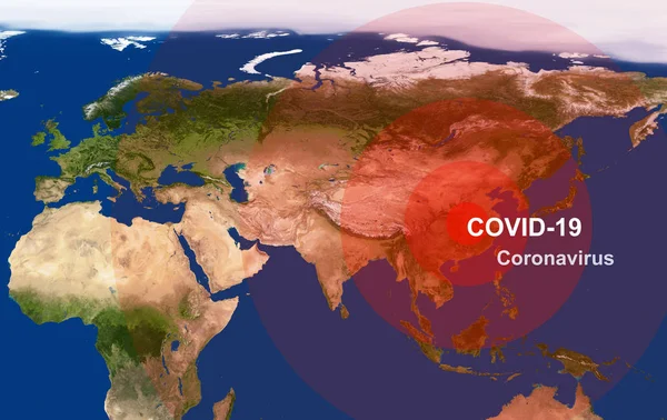 Coronavirus Epidemie Wort Covid Auf Der Weltkarte Neuartiger Ausbruch Des — Stockfoto