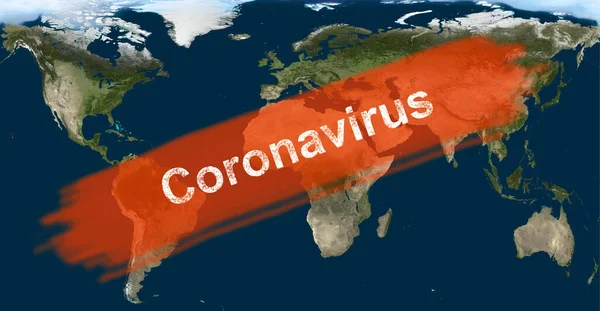 Επιδημία Του Coronavirus Λέξη Covid Στον Παγκόσμιο Χάρτη Νέο Ξέσπασμα — Φωτογραφία Αρχείου