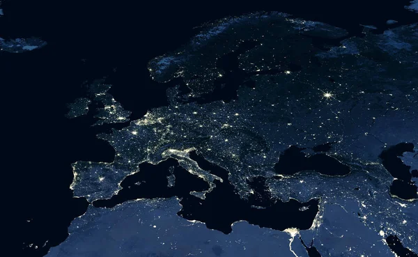 Terre Nuit Vue Des Lumières Ville Montrant Activité Humaine Europe — Photo