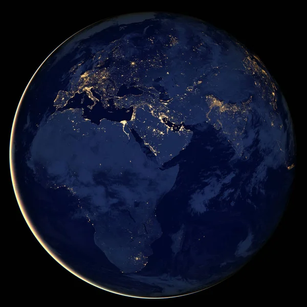 Планета Земля Ночью Вид Городских Огней Показывающих Человеческую Активность Европе — стоковое фото