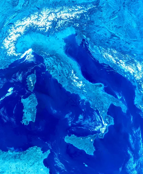 Műholdfelvételek Olaszországról Európa Topográfiai Térképének Részletei Retusált Fotó Föld Űrből — Stock Fotó