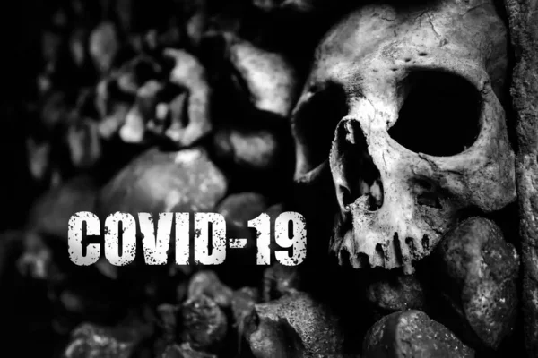 Covid Coronavirus Pandemic Death Concept Covid Text Scary Photo Skulls — Stock Photo, Image