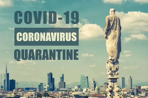 Covid Coronavirus Italien Text Karantän Foto Milano Italienska Turistmål Stängdes — Stockfoto