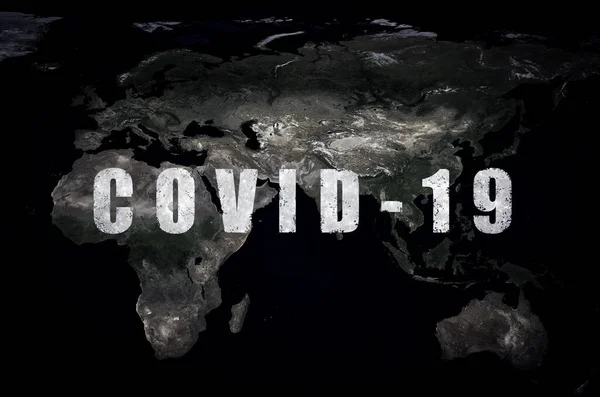 Covid Coronavirus Πανδημία Όνομα Covid Στο Σκοτεινό Παγκόσμιο Χάρτη Θανατηφόρο — Φωτογραφία Αρχείου
