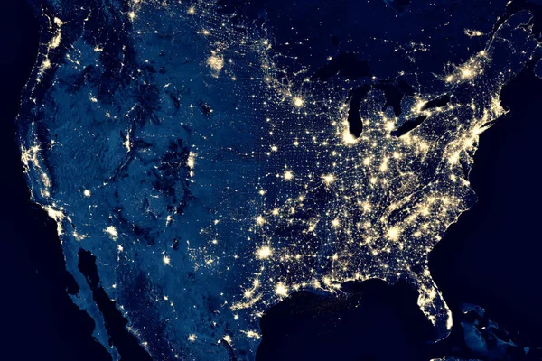 Земля Ночью Вид Городских Огней Соединенных Штатах Космоса Сша Карте — стоковое фото
