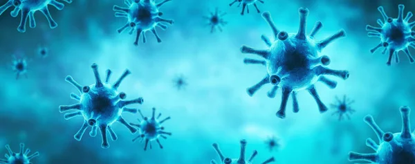 Banner Coronavirus Virus Gripe Ilustración Vista Microscópica Del Patógeno Sars — Foto de Stock