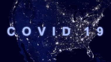 ABD 'de COVID-19 Coronavirüs, Amerika haritasında COVID' i göster. Corona virüsü salgını dünya ekonomisini vurdu. Küresel kriz ve iş krizi. NASA tarafından desteklenen görüntü elementleri.