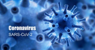 Coronavirus afişi, 3D görüntüleme, mavi arka planda COVID-19 hastalık teması. SARS-CoV-2 Corona virüsü küresel salgını, koronavirüs salgını, teknoloji ve bilim konseptine sahip poster.